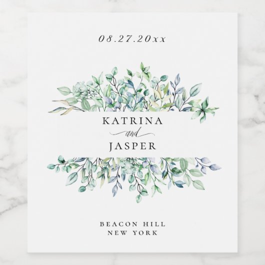 Elegant Botanical Greenery Wedding Wijn Etiket (Enkel label)