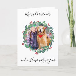 Elegant Botanical Greenery Wreate kerstfoto Feestdagen Kaart