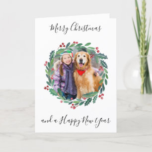 Elegant Botanical Greenery Wreate kerstfoto Feestdagen Kaart