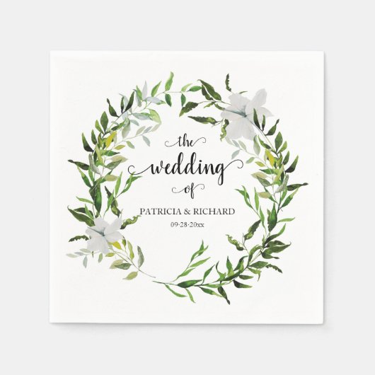Elegant Botanical Greenery Wreath Wedding Servet (Voorkant)