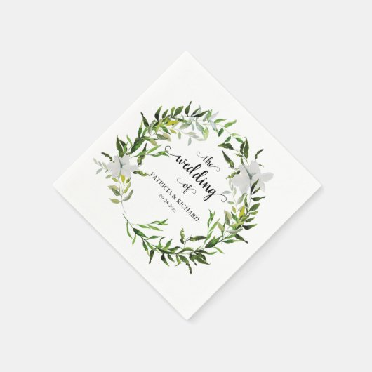 Elegant Botanical Greenery Wreath Wedding Servet (Hoek)