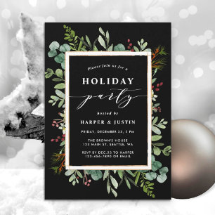Elegant Botanical Holiday Party Black Kaart