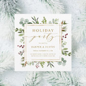 Elegant Botanical Holiday Party Gold Square Kaart