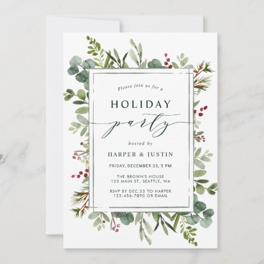 Elegant Botanical Holiday Party Green Flat Kaart (Voorkant)