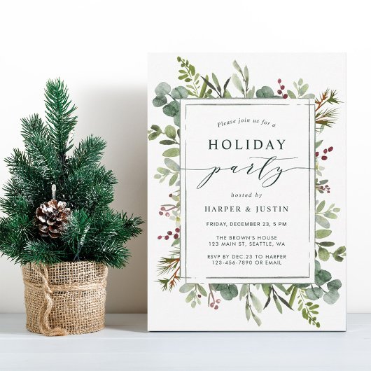Elegant Botanical Holiday Party Green Flat Kaart