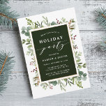 Elegant Botanical Holiday Party Green Kaart<br><div class="desc">Deze kerst | Vakantiegenheden zijn geschilderd waterverf eucalyptus,  groene bladeren,  rode bessen,  dennentakken en een faux goudrechthoek lijst met stijlvolle kalligrafie. Voor meer geavanceerde aanpassingen van dit ontwerp,  gelieve te klikken "aanpassen verder"verbinding. Overeenkomende objecten zijn ook beschikbaar.</div>