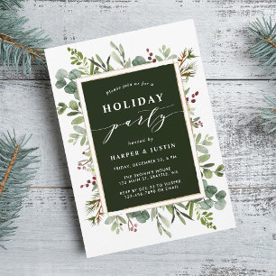 Elegant Botanical Holiday Party Green Kaart