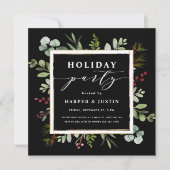 Elegant Botanical Holiday Party Square Black Kaart (Voorkant)