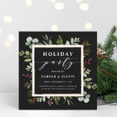 Elegant Botanical Holiday Party Square Black Kaart