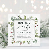 Elegant Botanical Holiday Party Square Green Kaart