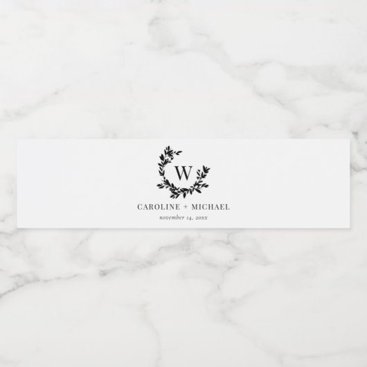 Elegant Botanical Initiaal Monogram Weddenschap Wa Waterfles Etiket (Enkel label)