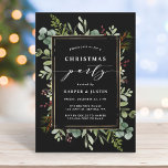 Elegant Botanical Kerstfeest Black Kaart<br><div class="desc">Deze kerst | Vakantiegenheden voor de uitnodiging tot het indienen van feestdagen: geschilde waterverf eucalyptus,  groene bladeren,  rode bessen,  dennentakken met een faux goudrechthoek-lijst en stijlvolle kalligrafie. Voor meer geavanceerde aanpassingen van dit ontwerp,  gelieve te klikken "aanpassen verder"verbinding. Overeenkomende objecten zijn ook beschikbaar.</div>