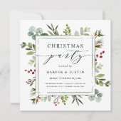 Elegant Botanical Kerstparty Square Green Kaart (Voorkant)