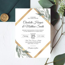 Elegant Botanical Leaf Branch Gold Foil Wedding