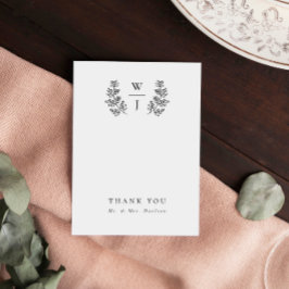 Elegant Botanical Leaf Monogram Initiaal Weddensch Bedankkaart