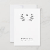 Elegant Botanical Leaf Monogram Initiaal Weddensch Bedankkaart (Voorkant)