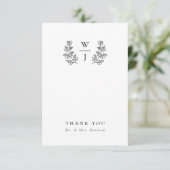 Elegant Botanical Leaf Monogram Initiaal Weddensch Bedankkaart (Staand voorkant)