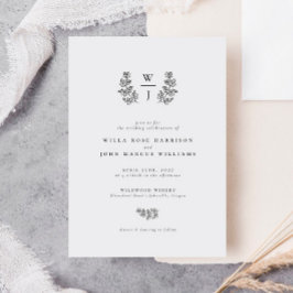 Elegant Botanical Leaf Monogram Initiaal Weddensch Kaart