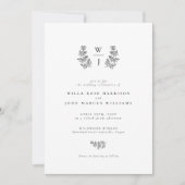 Elegant Botanical Leaf Monogram Initiaal Weddensch Kaart (Voorkant)