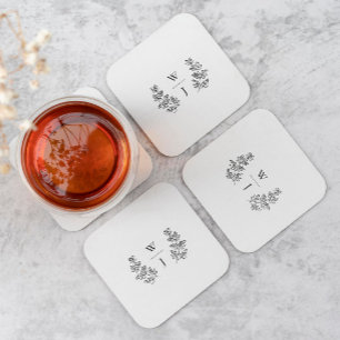 Elegant Botanical Leaf Monogram Initiaal Weddensch Kartonnen Onderzetters