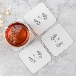 Elegant Botanical Leaf Monogram Initiaal Weddensch Kartonnen Onderzetters