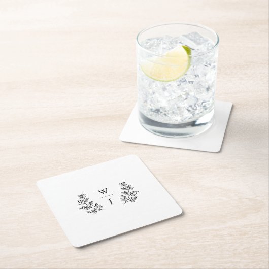 Elegant Botanical Leaf Monogram Initiaal Weddensch Kartonnen Onderzetters (Insitu)