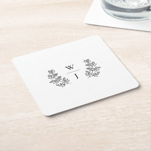 Elegant Botanical Leaf Monogram Initiaal Weddensch Kartonnen Onderzetters (Schuin)