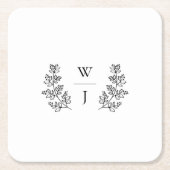 Elegant Botanical Leaf Monogram Initiaal Weddensch Kartonnen Onderzetters (Voorkant)