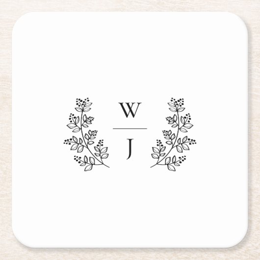 Elegant Botanical Leaf Monogram Initiaal Weddensch Kartonnen Onderzetters (Voorkant)