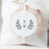 Elegant Botanical Leaf Monogram Initiaal Weddensch Ronde Sticker