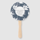 Elegant Botanical Leaf Navy White Pattern Weddensc Handwaaier (Achterkant)