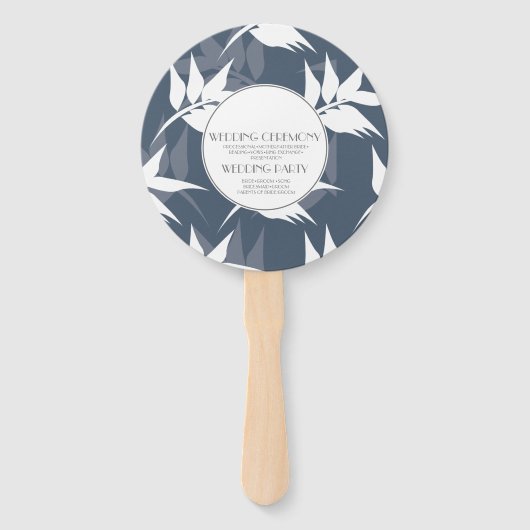 Elegant Botanical Leaf Navy White Pattern Weddensc Handwaaier (Achterkant)
