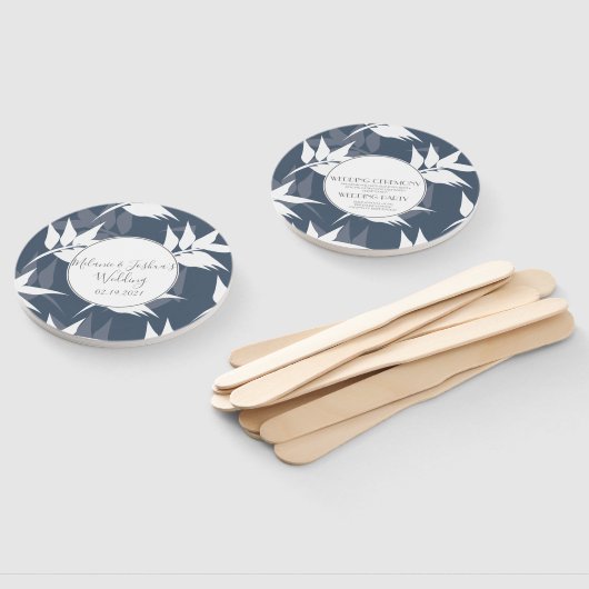 Elegant Botanical Leaf Navy White Pattern Weddensc Handwaaier (Niet-gemonteerd)