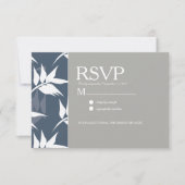 Elegant Botanical Leaf Navy White Pattern Weddensc Kaart (Voorkant)