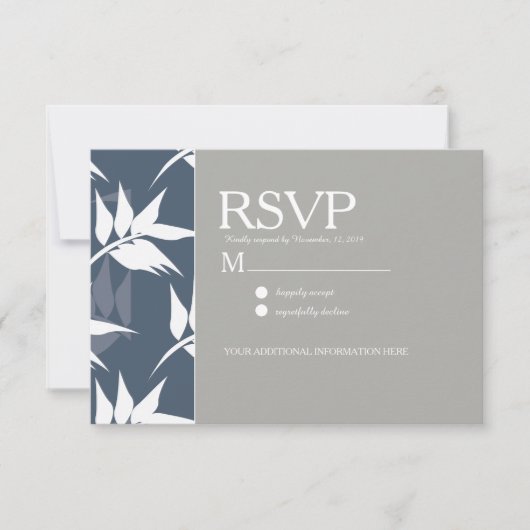 Elegant Botanical Leaf Navy White Pattern Weddensc Kaart (Voorkant)