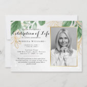 Elegant Botanical Leaves Foto Celebration of life Kaart (Voorkant)