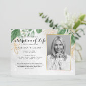 Elegant Botanical Leaves Foto Celebration of life Kaart (Staand voorkant)