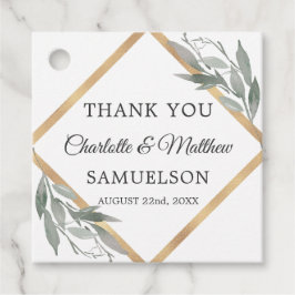 Elegant Botanical Leaves Gold Weddenschap DANK JE Bedankjes Labels