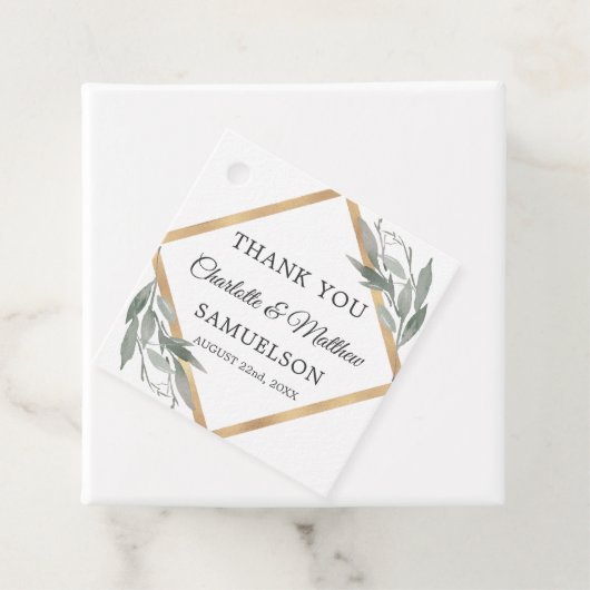 Elegant Botanical Leaves Gold Weddenschap DANK JE Bedankjes Labels (In situ)