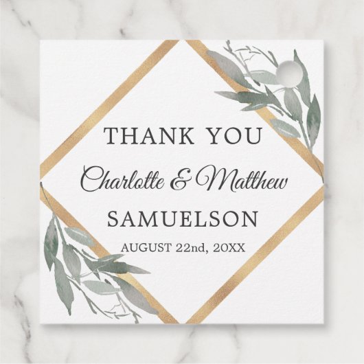 Elegant Botanical Leaves Gold Weddenschap DANK JE Bedankjes Labels (Achterkant)