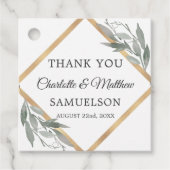 Elegant Botanical Leaves Gold Weddenschap DANK JE Bedankjes Labels (Voorkant)