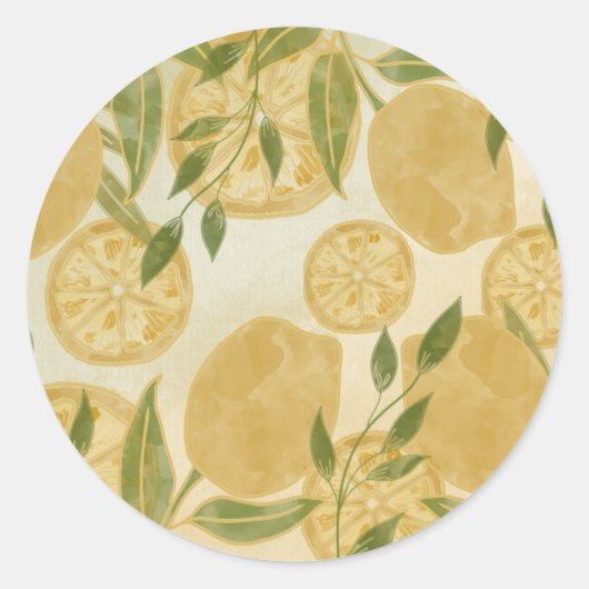 Elegant Botanical Lemon Greenery Ronde Sticker (Voorkant)