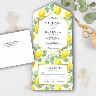 Elegant Botanical Lemon Orchard Greenery Wedding All In One Uitnodiging