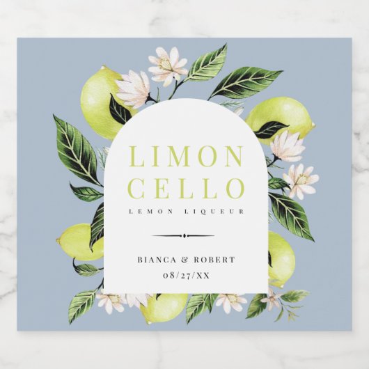 Elegant Botanical Lemons Lijst Limoncello Likeurfles Etiket (Enkel label)