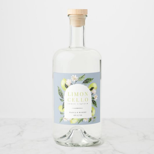 Elegant Botanical Lemons Lijst Limoncello Likeurfles Etiket (Voorkant)
