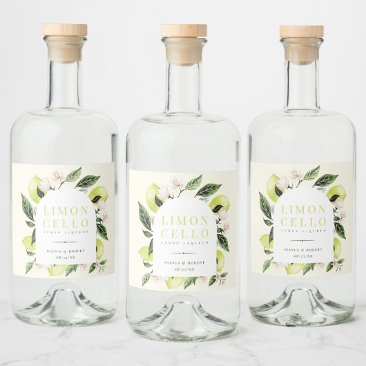 Elegant Botanical Lemons Lijst Limoncello Likeurfles Etiket (Flessen)