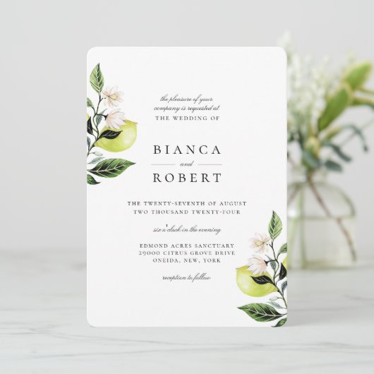 Elegant Botanical Lemons Weddenschap Kaart (Staand voorkant)