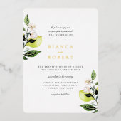 Elegant Botanical Lemons Wedding Folie Uitnodiging (Voorkant)