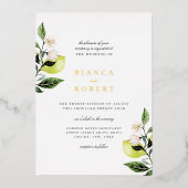Elegant Botanical Lemons Wedding Folie Uitnodiging (Voorkant)
