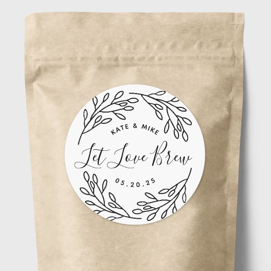 Elegant Botanical Let Love Brew Weddenschap Favor Ronde Sticker